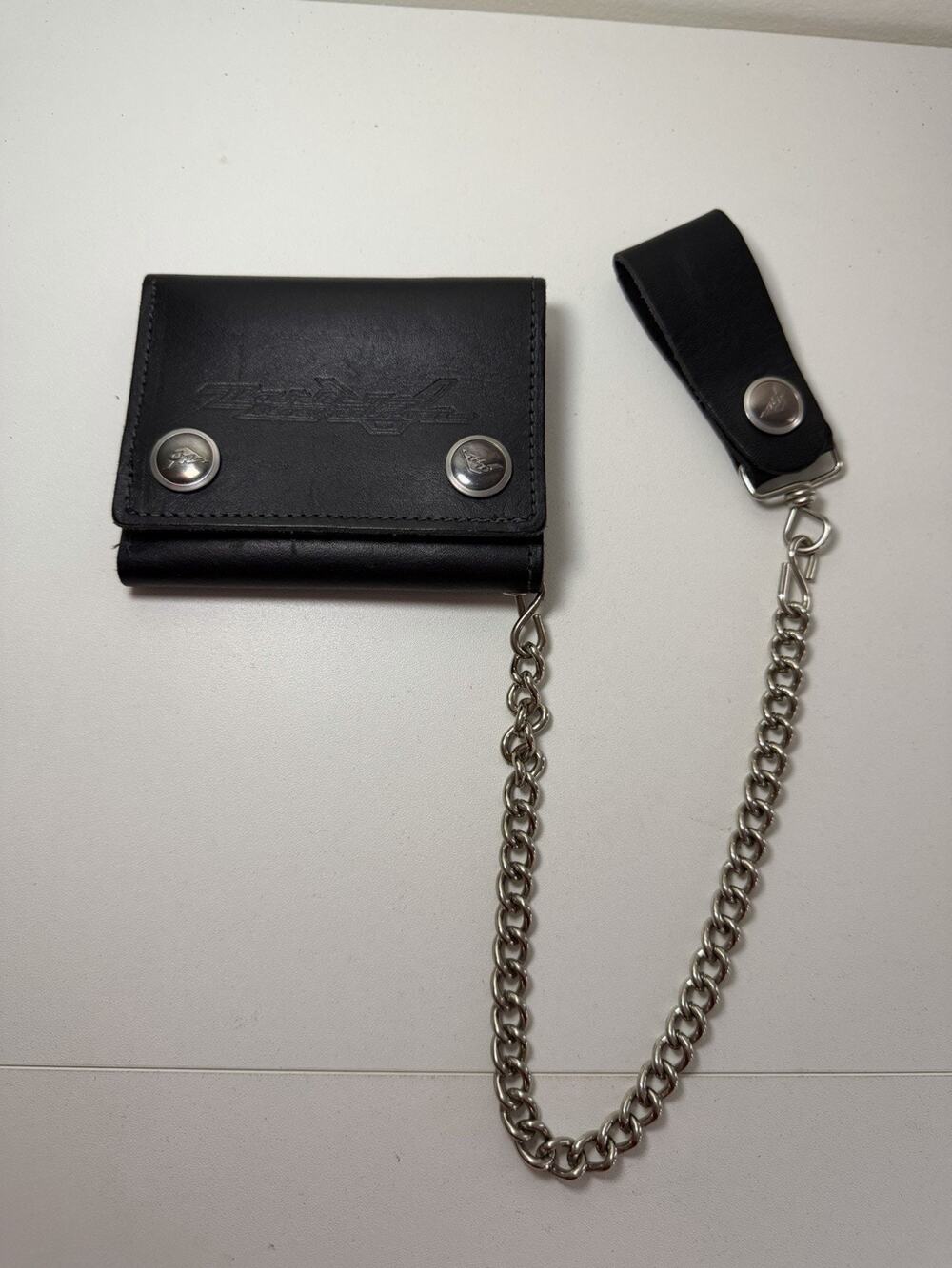 Vintage Harley Davidson Black Leather Trifold Chain Wallet Made in USA 99701-96V